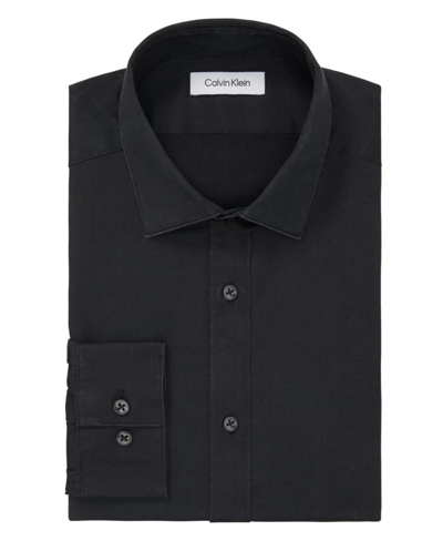 Calvin Klein Men's Washed Denim Stretch Slim Fit Dress Shirt In Black