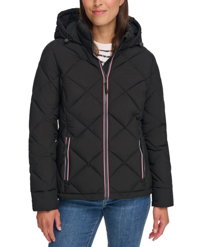 Tommy Hilfiger Women's Diamond Quilted Hooded Packable Puffer Coat, Created For Macy's In Black