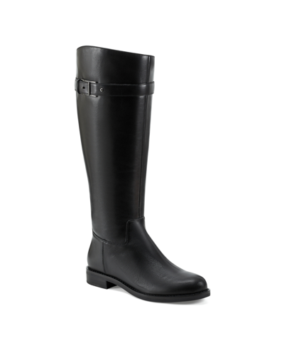 Easy Spirit Women's Aubrey Wide Calf Round Toe Casual Riding Boots In Black Leather