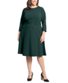 London Times Petites Womens Crepe 3/4 Sleeves Fit & Flare Dress In Emerald