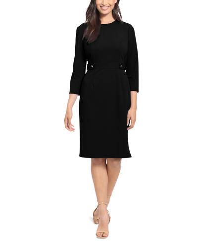 London Times Petites Womens Solid Polyester Wear To Work Dress In Black
