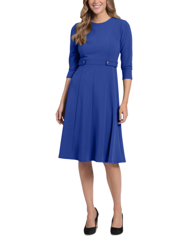 London Times Women's Tab-waist Fit & Flare Dress In Blue
