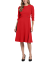 London Times Petites Womens Crepe 3/4 Sleeves Fit & Flare Dress In Peri