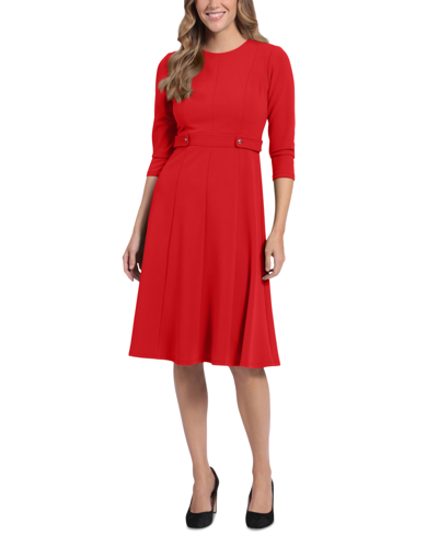 London Times Women's Tab-waist Fit & Flare Dress In Red