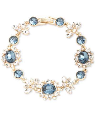 Marchesa Gold-tone Stone & Crystal Halo Link Bracelet In Blue