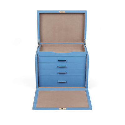 Smythson Deluxe Jewellery Box In Panama In Nile Blue