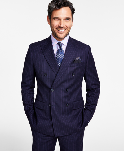 Tallia Men's Slim-fit Stretch Pinstripe Double-breasted Suit Jacket In Navy Pinstripe