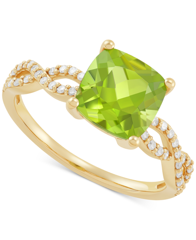 Macy's Peridot (2-1/5 Ct. T.w.) & Diamond (1/6 Ct. T.w.) Cushion Braid Shank Ring In 14k Gold