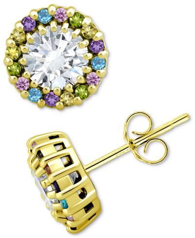 Giani Bernini Cubic Zirconia Multicolor Halo Stud Earrings, Created For Macy's In Gold