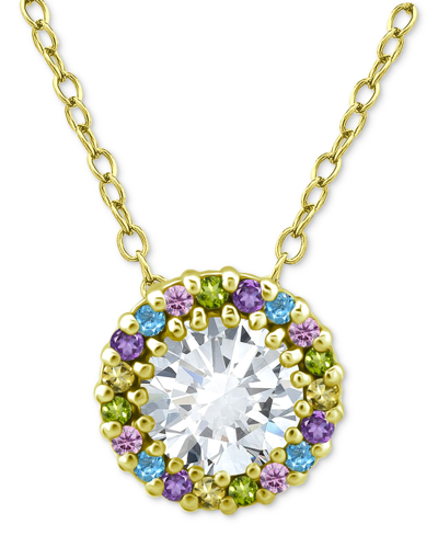 Giani Bernini Cubic Zirconia Multicolor Halo Pendant Necklace 16" + 2" Extender, Created For Macy's In Gold