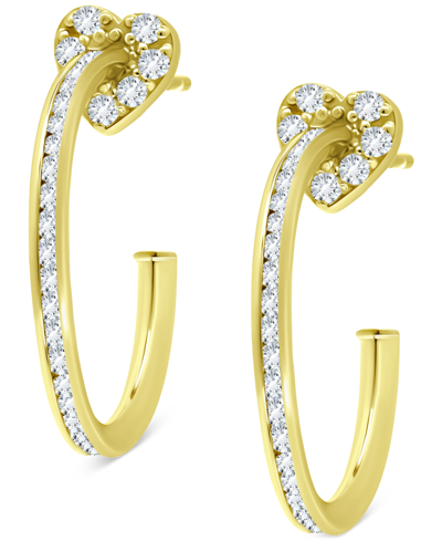 Giani Bernini Cubic Zirconia Heart Motif Small Hoop Earrings, 0.88", Created For Macy's In Gold Over Silver