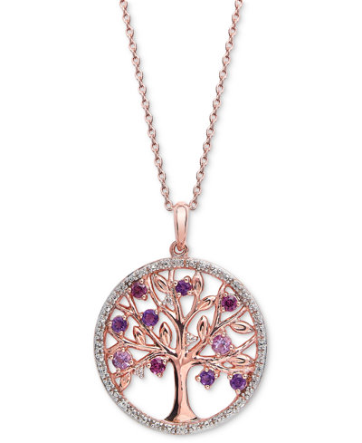 Macy's Blue Topaz (1/2 Ct. T.w.) & White Topaz (1/20 Ct. T.w.) Tree Of Life 18" Pendant Necklace In 14k Gol In Amethyst