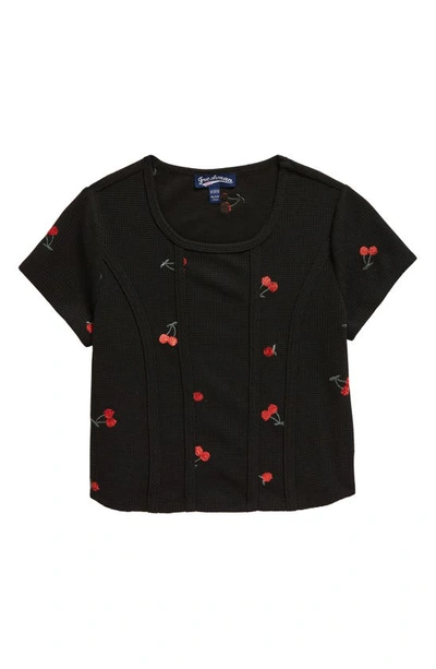 Freshman Kids' Cherry Embroidered T-shirt In Black Cherries