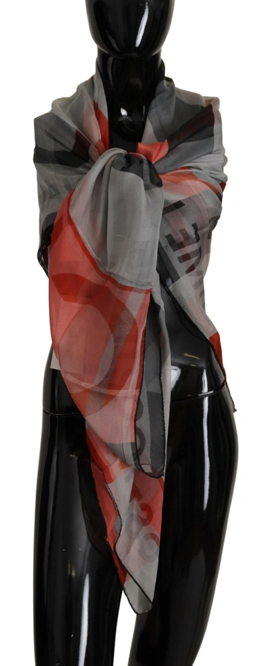 Costume National Grey Red Shawl Foulard Wrap  Scarf In Grey Patterned