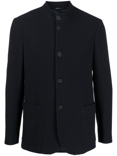 Giorgio Armani Button-up Wool Blend Shirt Jacket In Blue