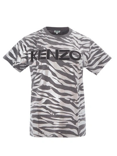 Kenzo Grey Cotton T-shirt With Metal Animalier Print Women's Allover