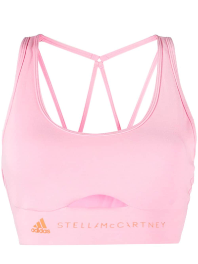 Adidas By Stella Mccartney Logo-print Cut-out Sports Bra In Rosa