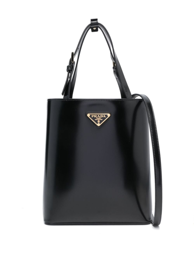 Prada Triangle Logo-plaque Bucket Bag In Black