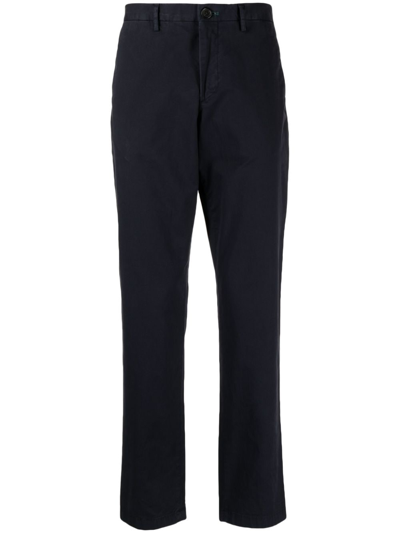 Ps By Paul Smith Zebra-embroidered Twill Straight-leg Trousers In Blue