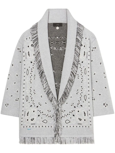 Alanui Bandana Jacquard Fringed Cashmere Cardigan In White