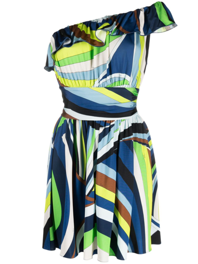 Pucci One-shoulder Ruffled Printed Stretch-jersey Mini Dress In Multi