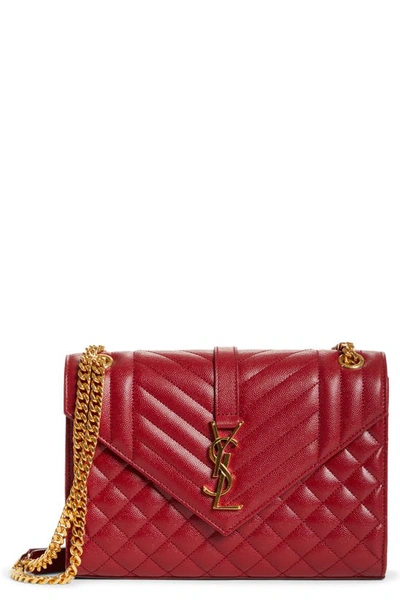 Saint Laurent Medium Cassandra Quilted Leather Envelope Bag In Red