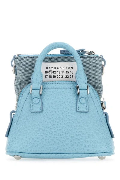 MAISON MARGIELA MAISON MARGIELA WOMEN LIGHT BLUE LEATHER AND FABRIC 5AC CLASSIQUE BABY HANDBAG