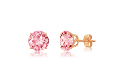 Max + Stone 14k Rose Gold 9mm Round Cut Gemstone Stud Earrings In Pink