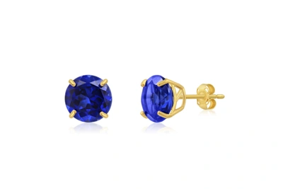 Max + Stone 14k Yellow Gold 9mm Round Cut Gemstone Stud Earrings In Blue