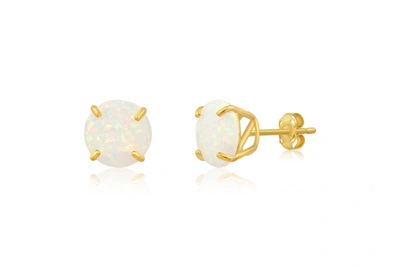 Max + Stone 14k Yellow Gold 9mm Round Cut Gemstone Stud Earrings In White