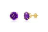 Max + Stone 14k Yellow Gold 9mm Round Cut Gemstone Stud Earrings In Purple