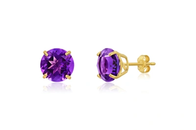 Max + Stone 14k Yellow Gold 9mm Round Cut Gemstone Stud Earrings In Purple