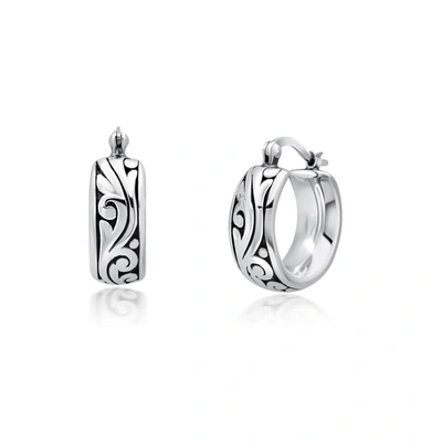 Max + Stone Sterling Silver Round Waved Filigree Hoop Earrings