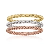 Ross-simons 18kt Tri-colored Gold Jewelry Set: 3 Rope-textured Rings In Silver