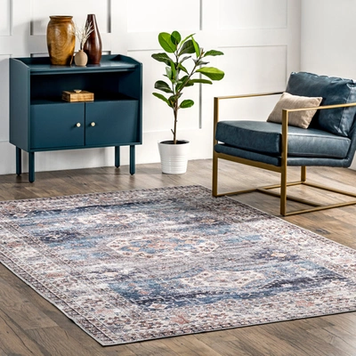 Nuloom Drina Machine Washable Distressed Area Rug In Blue