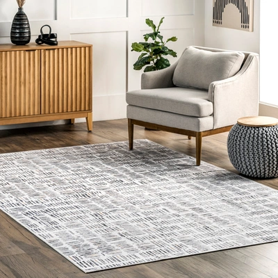Nuloom Mitzi Abstract Lines Machine Washable Area Rug In Grey