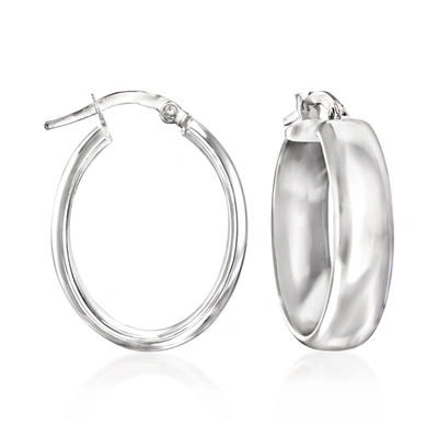 Ross-simons Italian 14kt White Gold Wide Oval Hoop Earrings In Silver
