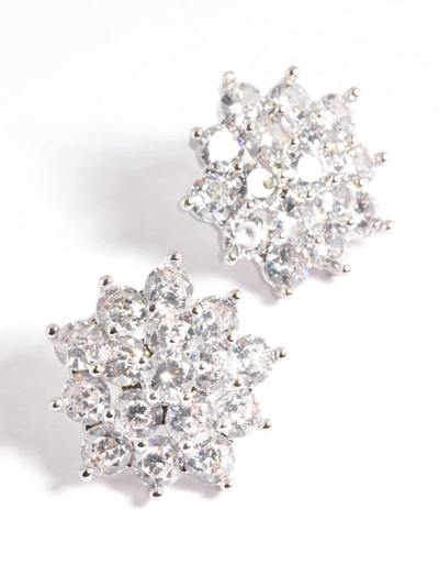Lovisa Rhodium Pave Flower Stud Earrings In Silver