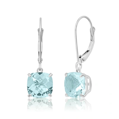 Max + Stone Sterling Silver Round Checkerboard Cut Gemstone Leverback Earrings (8mm) In Blue