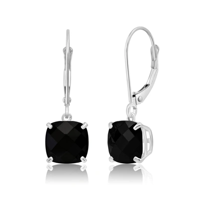 Max + Stone 14k Solid White Gold Gemstone Dangle Leverback Earrings (8mm) In Black