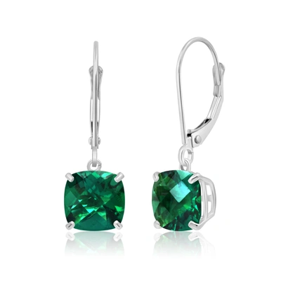Max + Stone 14k Solid White Gold Gemstone Dangle Leverback Earrings (8mm) In Green