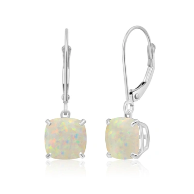 Max + Stone 14k Solid White Gold Gemstone Dangle Leverback Earrings (8mm)