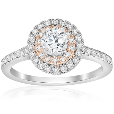 Pompeii3 7/8 Cttw Diamond Double Halo White & Rose Gold Engagement Ring 14k In Multi