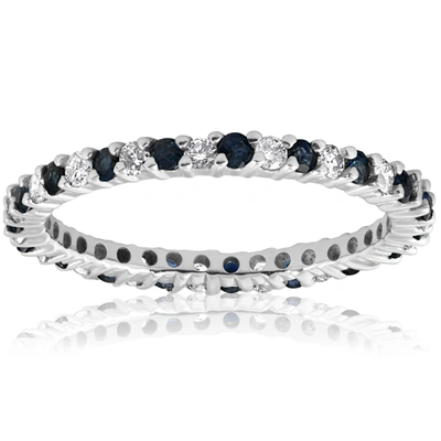 Pompeii3 1/2ct Blue Sapphire Diamond Wedding Band Stackable Eternity Ring 14k White Gold In Multi