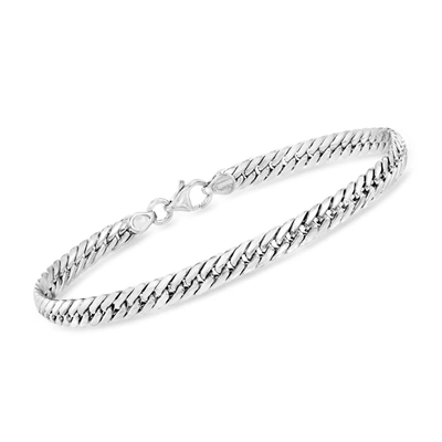 Ross-simons Italian 14kt White Gold Cuban-link Bracelet In Silver