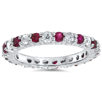 Pompeii3 1 1/2ct Garnet Diamond Eternity Ring 14k White Gold In Multi