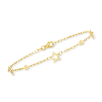 Ross-simons Italian 14kt Yellow Gold Paper Clip Link Star Station Bracelet In White