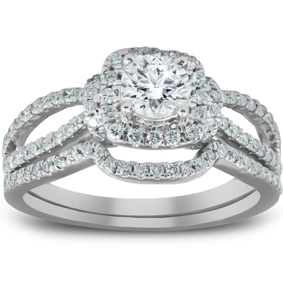 Pompeii3 1 1/4 Ct Cushion Halo Split Band Halo Diamond Engagement Wedding Ring White Gold In Multi
