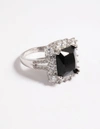Lovisa Rhodium Cubic Zirconia Emerald Ring In Black