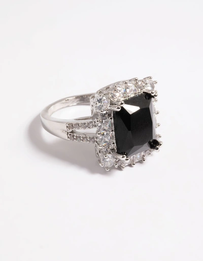 Lovisa Rhodium Cubic Zirconia Emerald Ring In Black